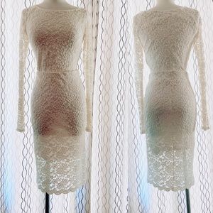 Cream lace 2 piece; Long sleeve shirt & long skirt